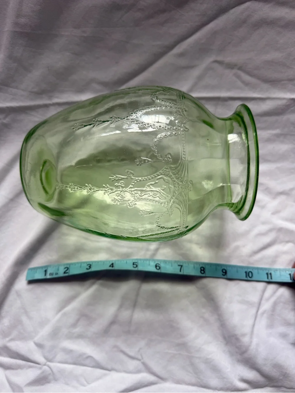 Uranium Depression Glass Vase 7 3/4